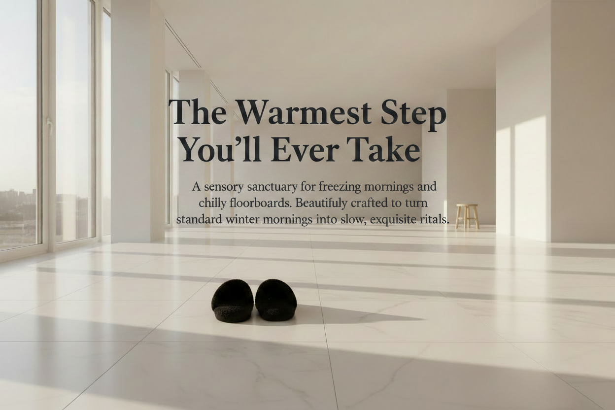 Text overlay on a blurred background with a bed and stool.